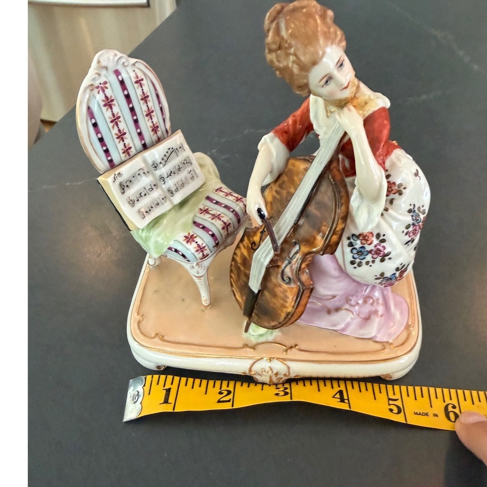 Vintage Sitzendorf German Porcelain Figurine Woman Playing Cello Music Room